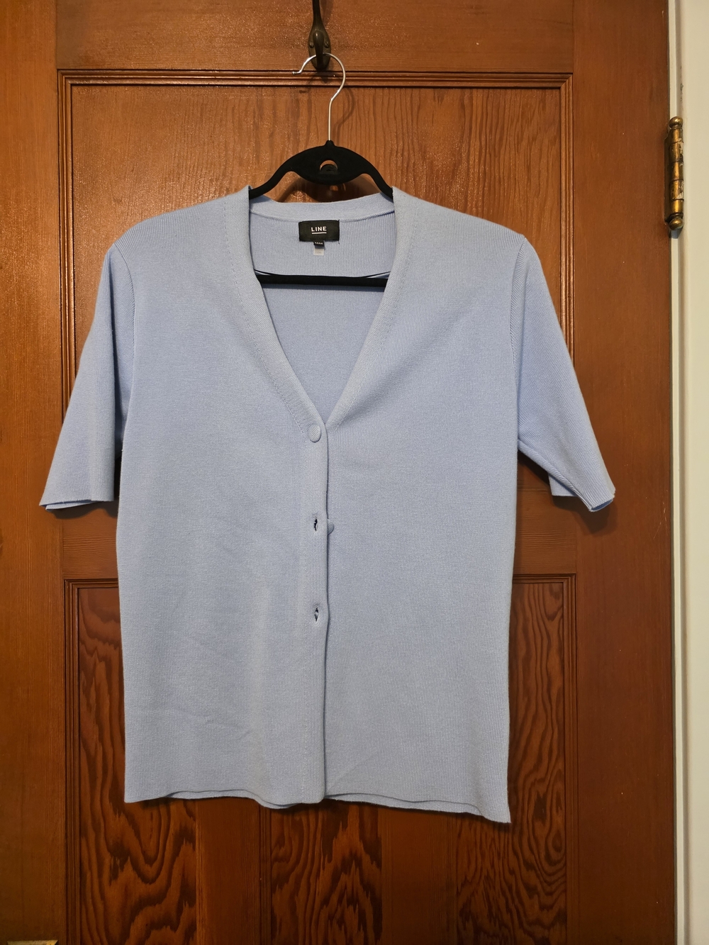 Light Blue Short-Sleeve V-Neck Button Cardigan